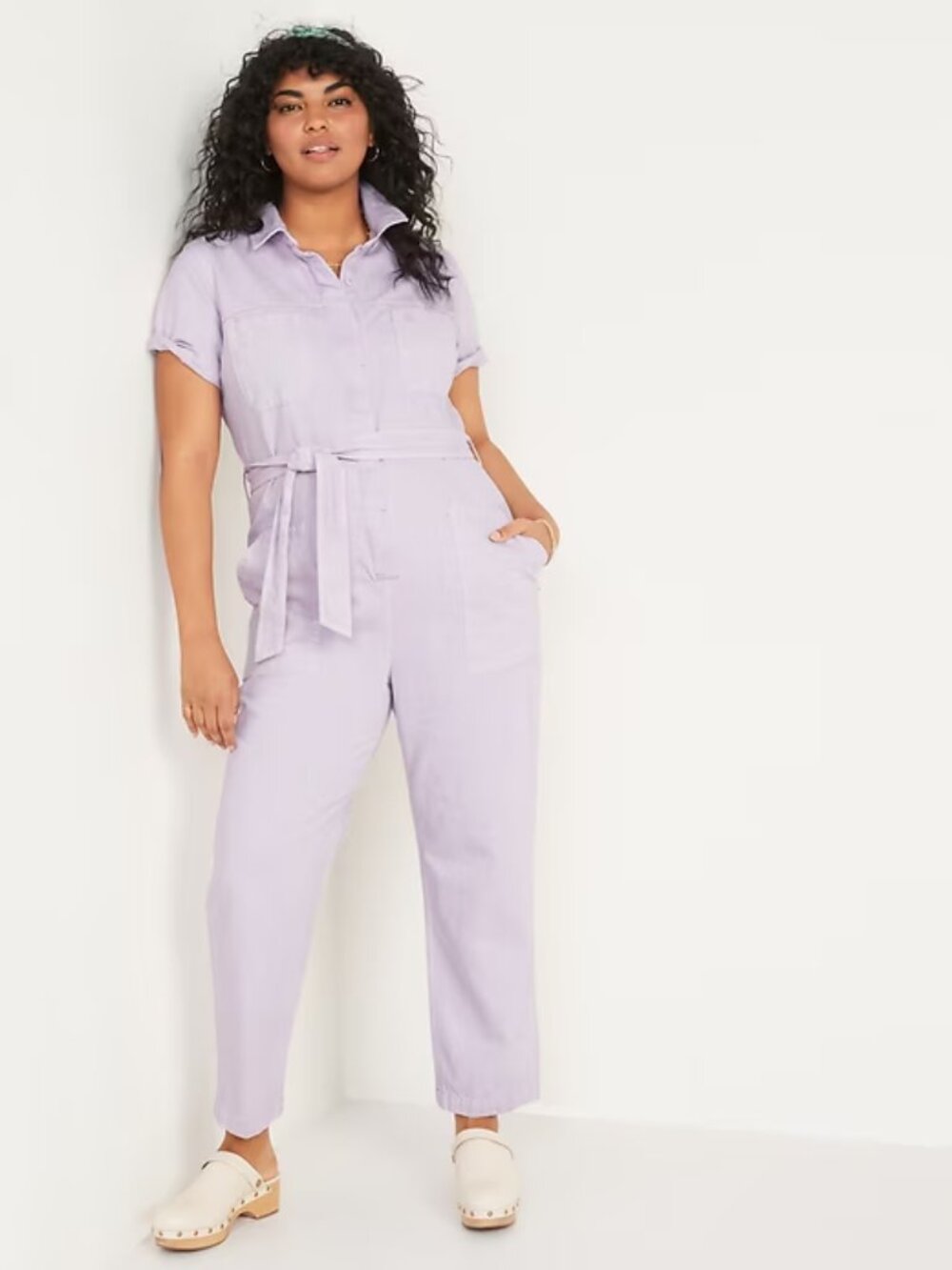 Old Navy | Short-Sleeve Cropped Tie-Belt Utility Non-Stretch Jean Jumpsuit XL T